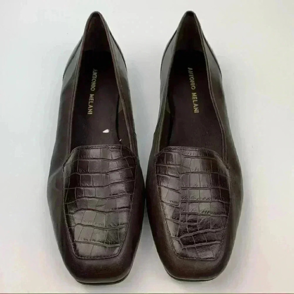 New Antonio Melani flats size 8 brown leather tortoise embossed smoking loafers - Picture 1 of 12